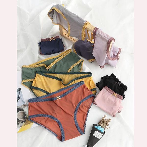 

underwear female lace girls pantie thin ice silk seamless cotton crotch ladies briefs sexi pantis pink pantys set transpar, Black;pink