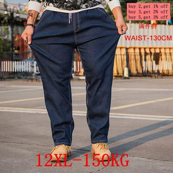 

large size big men's jeans 10xl 12xl pants business office pants high waist stretch straight 8xl jeans autumn and winter stretch1, Blue