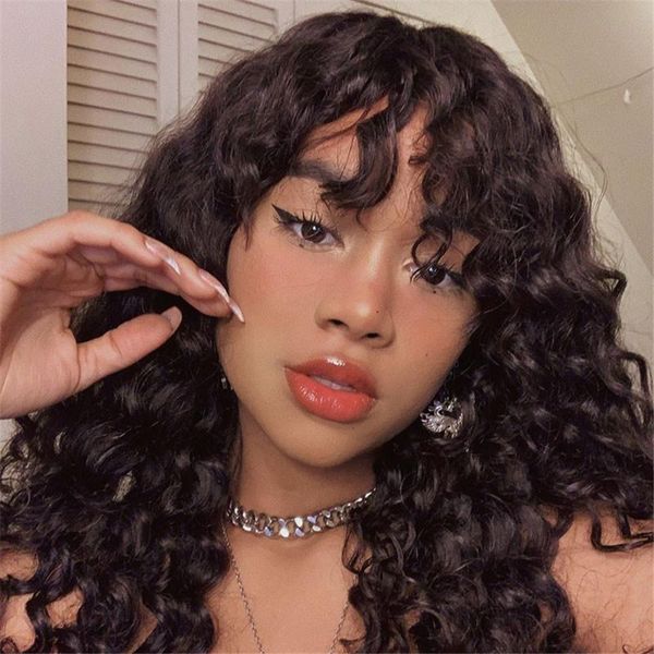 

short bob water wave human hair wigs with bangs 150% full machine made wigs for black women water wave hair natural color, Black;brown