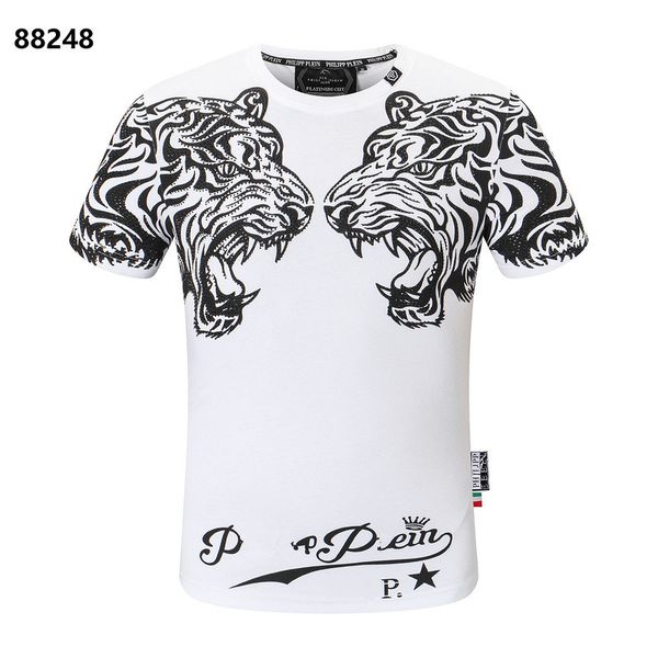 

pp fashion men's designer tee slim fit t-shirt summer rhinestone short sleeve round neck shirt skulls print streetwear collar polos m-, White;black