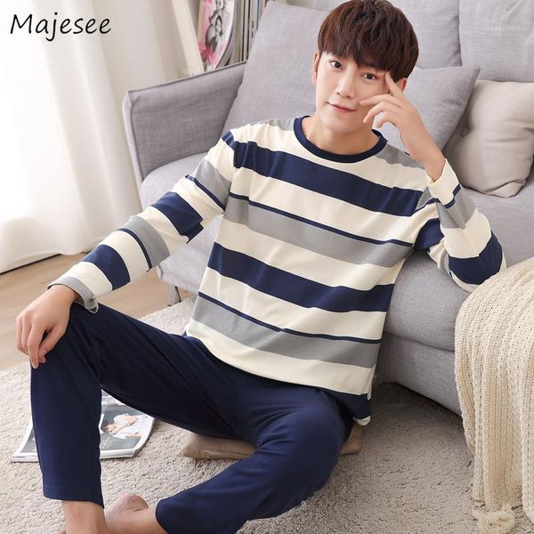 

pajama sets men o-neck striped plus size spring autumn new fashion mens pajamas long sleeve ulzzang comfortable simple casual1, Black;brown