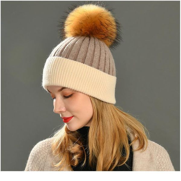 

women winter fur ball cap cashmere hats beanie cap woman female warm rabbit fur blend knitted fur ponpon jllisr
