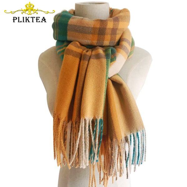

direct sale yellow plaid winter scarf shawl women wool blends poncho wrap female tippet stole ladies colorful scarves pashmina 201018, Blue;gray