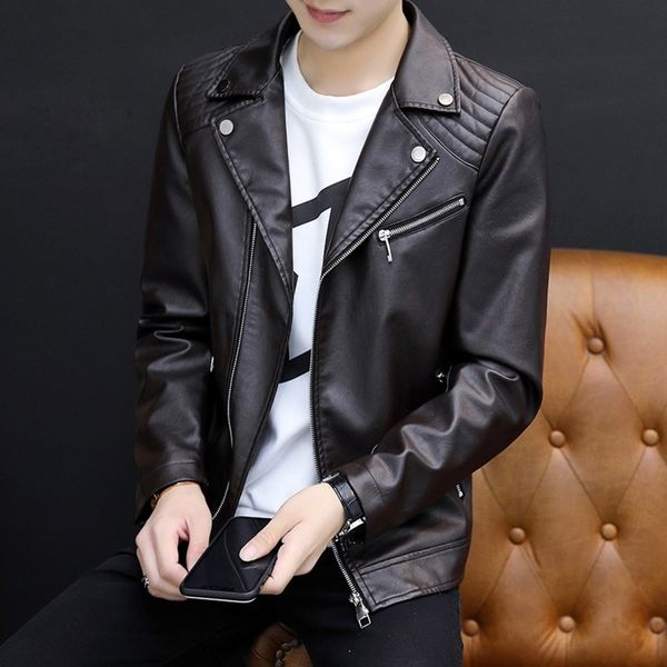 

ak2zo men's 2020 autumn and fashion new korean winter brand coat jacket lapel men's teenagers leatherleather fashion leather coat, Blue