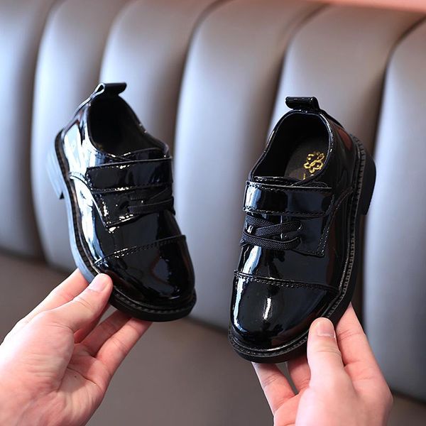 

flat shoes boys vintage spring autumn british children girls pu performance danceing princess leather kids boy sneakers, Black;grey