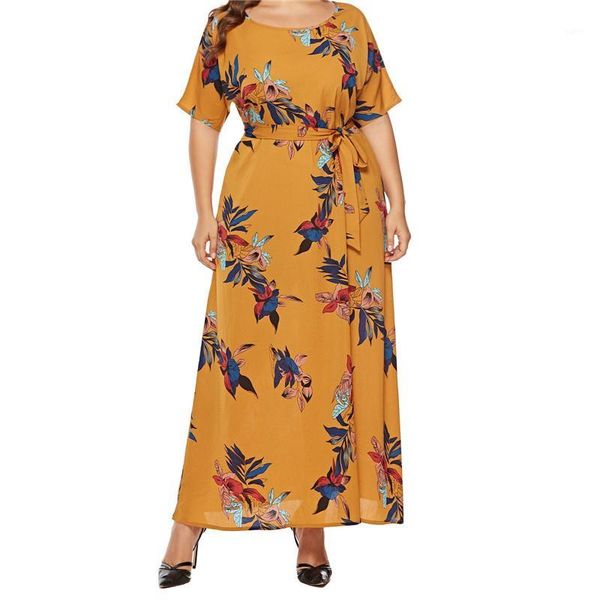 

dress women plus size summer waist floral irregular print v-neck elegant dress fashion 2020 new arrival jaycosin clothes1, Black;gray