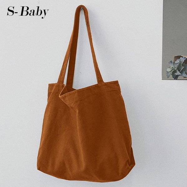 

women's handbags student corduroy tote canvas casual solid color shoulder bag reusable plain women bag shopping beach bag#y3