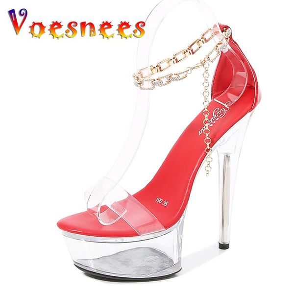 

voesnees banquet shoes women sandals summer 2021 new transparent clear high heels platform crystal string bead party shoes, Black