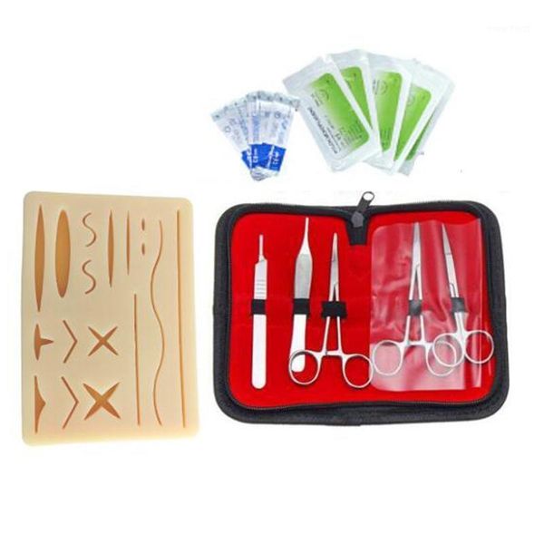 

skin suture practice silicone pad with wound simulated training kit teaching equipment needle scissors tool kit1, Black