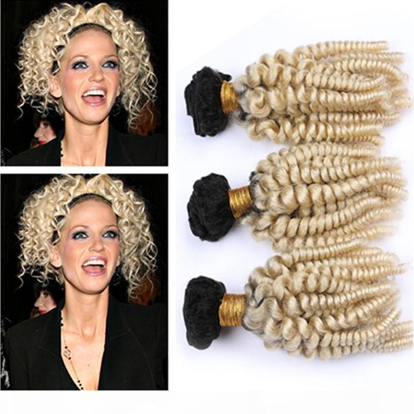 

#1b 613 blonde ombre aunty funmi curly malaysian human hair bundles 3pcs black to blonde ombre virgin hair weaves wefts 10-30" mixed le