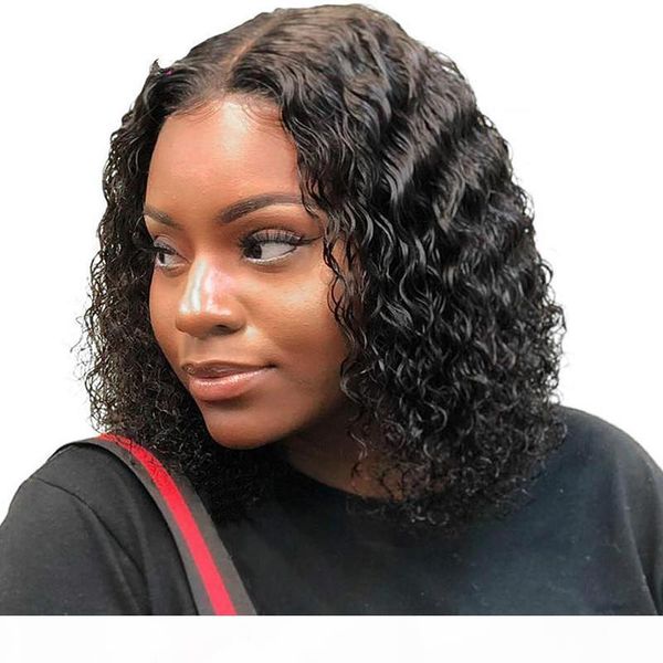 

deep curly hd wig with baby hair lacefront short bob cut remy brazilian deep wave curly virgin human hair wigs for black women, Black;brown