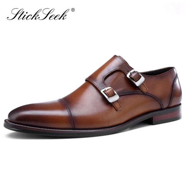 

italian genuine cow leather formal dress man monk straps shoes designer handmade men's buckles wedding footwear for bride sk129, Black