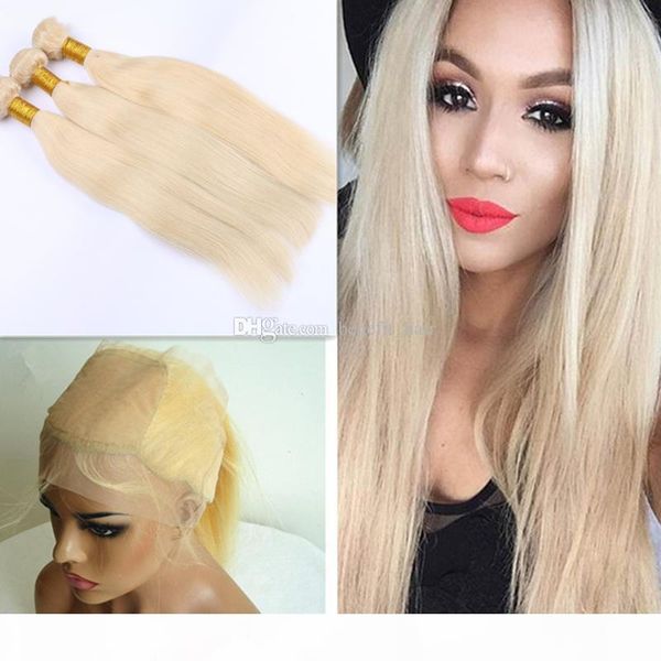 

blonde #613 pre plucked 360 lace band frontal with straight virgin hair bundles silk 360 frontal with human hair 4pcs lot, Black;brown