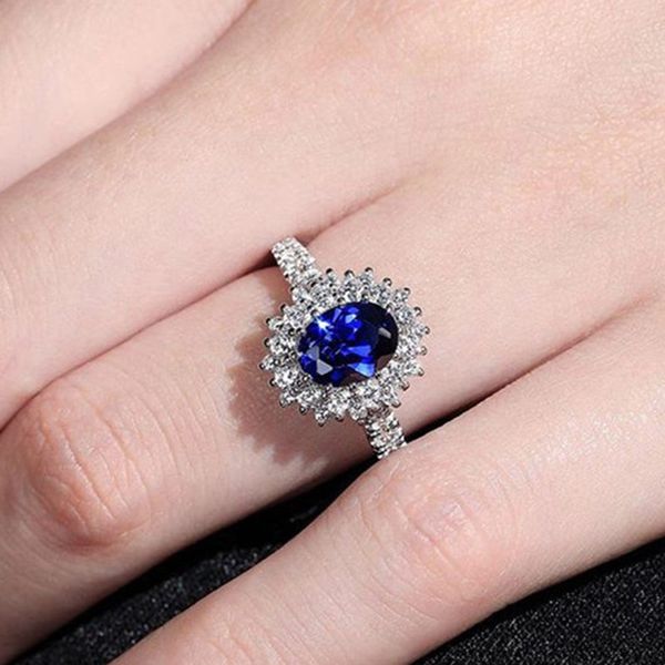 

februaryfrost brand wedding anniversary ring with oval cutting blue cubic zirconia luxury jewelry valentines gift fashion rings for women, Slivery;golden
