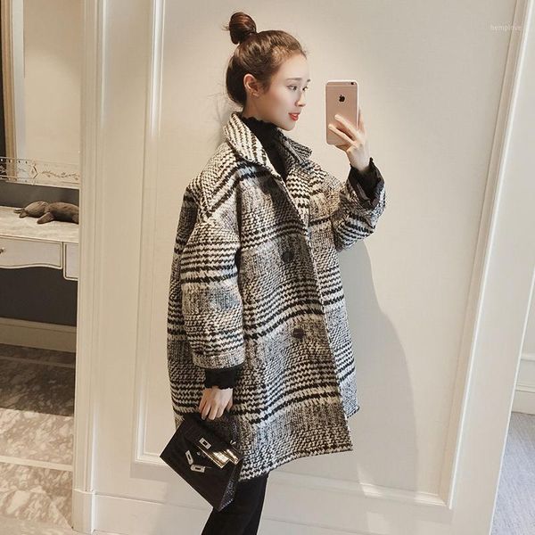 

autumn / winter 2020 new type of woollen thousand bird plaid coat1, Black