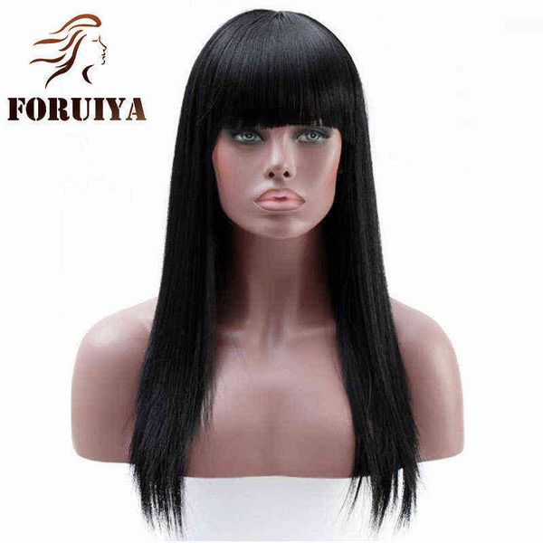 

hair foruiya women's long straight black brown high temperature silk chemical fiber head cover machine made 220301