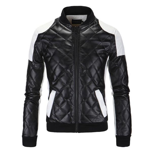 

new pu leather jacket men fashion patchwork motorcycle leather jacket europe and america big size 5xl leather coat, Black