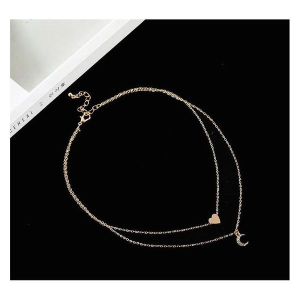 

new european and american fashion multi-layer love moon pendant necklace female combination clavicle chain whole sqcuxn beauty888, Silver