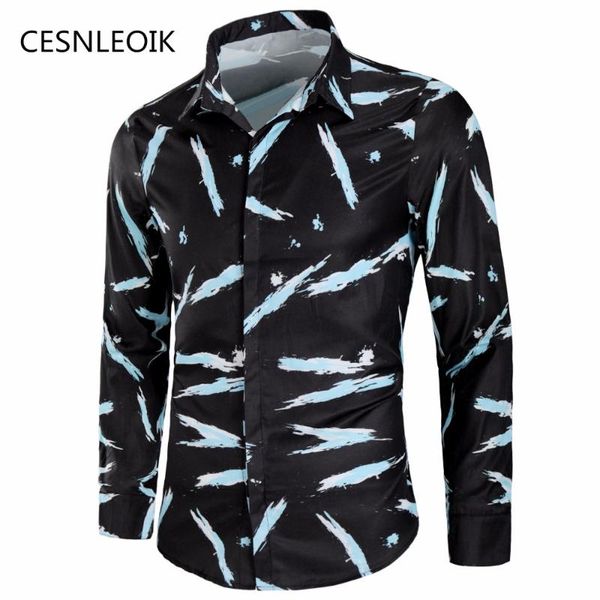 

men casual long sleeved printed shirt slim fit male social business dress shirt brand men clothing soft comfortable c60, White;black