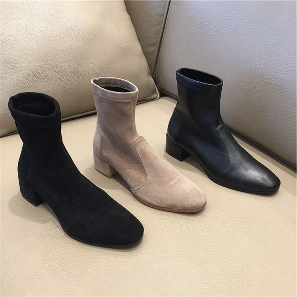 

women ankle boots plus size 22-26.5 cm length fashion shoes thick heeled cashmere booties sheepskin insole + lining boots women lj201030, Black