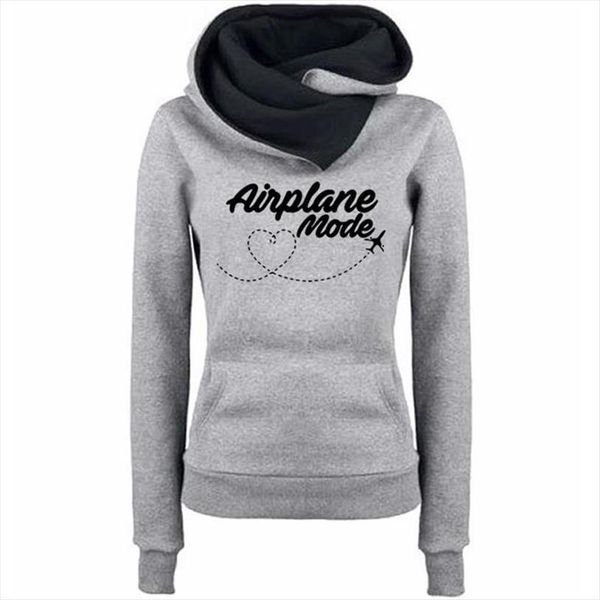 

hoodies for women airplane mode letters print lapel hooded hoodies women sweatshirts femmes youth loose thick 2020 plus size, Black
