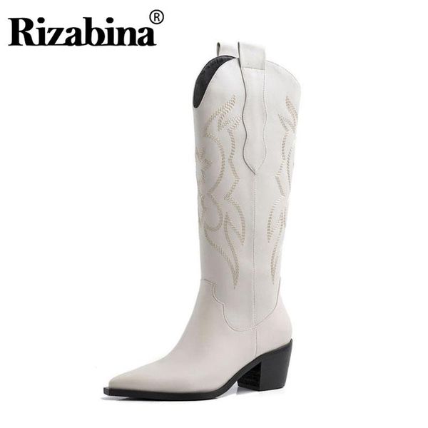 

boots rizabina knee high genuine leather pointed toe winter autumn brand designer shoes women long size 34-39, Black