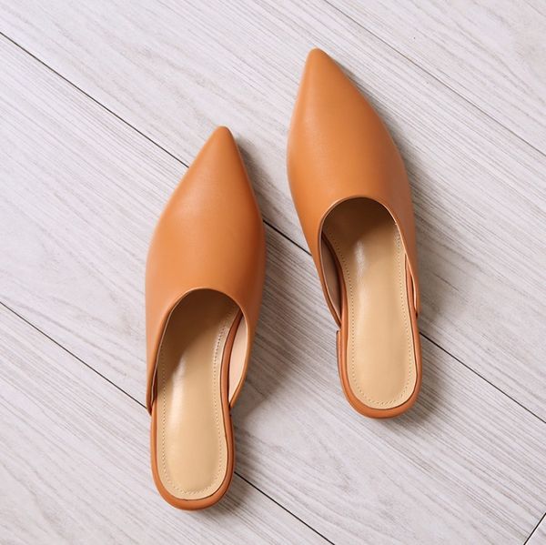 

2021 new fashion pointed low heel shoes muller no lazy heels red net half female slippers summer ii46, Black