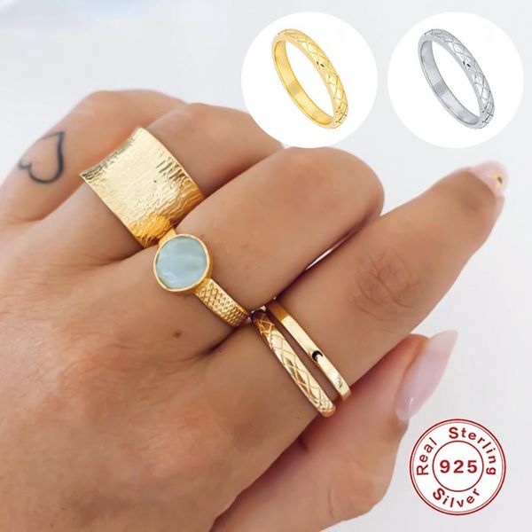 

canner 100% pure s925 sterling silver fashionable snakeskin women's rings for trendy ladies party fine jewelry 2020, Golden;silver