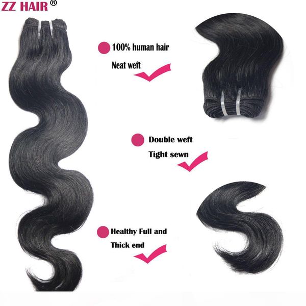 

zzhair 16"-32" 100% brazilian human hair remy hair weft weaving 100g pcs double weft silky soft body wavy, Black