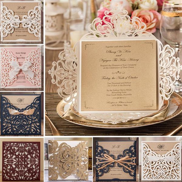 

greeting cards 1 pcs sample blank floral laser cut wedding invitations elegant party birthday with envelope and seal1