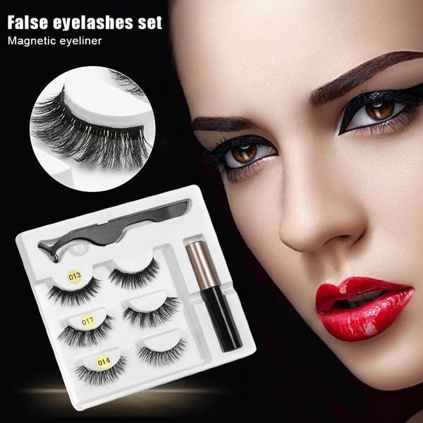 

false eyelashes magnetic eyeliner and lashes kit no glue reusable eye lash waterproof liquid liner with tweezers