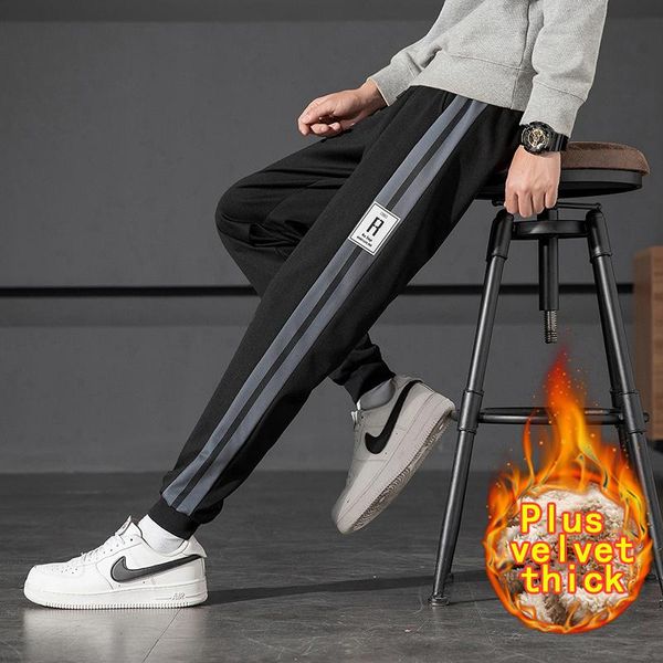 

men's pants 2021 winter fleece thickened sweatpants plush fashion bundles wide legs warmth, Black