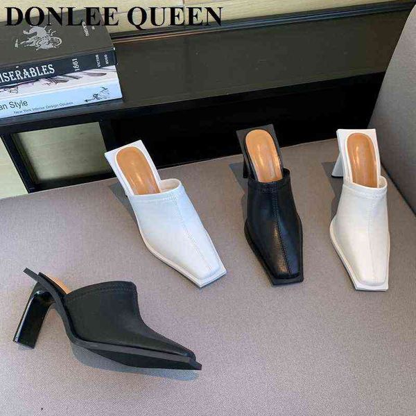 

slippers spring women square toe slippers brand square heel mule slip on slides shoes fashion outdoor slipper female zapatos de mujer 220307, Black