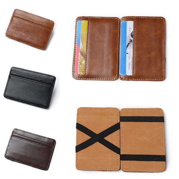 

2019 new arrival leather magic wallets fashion men slim wallet money clips card purse cash holder black brown, Red;black