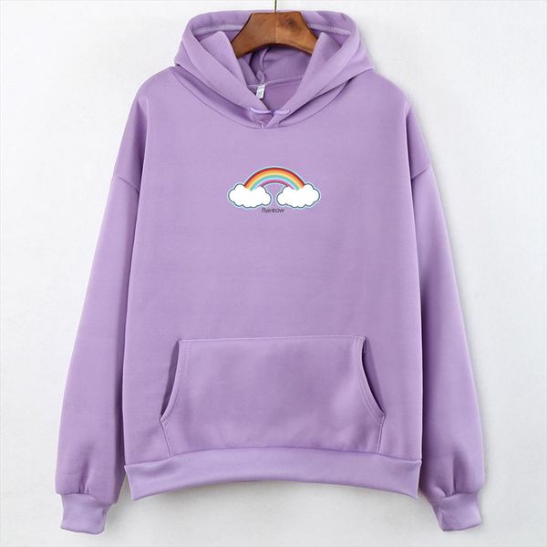 

симпатичные мягкие фуфайки для женщин теплого hoodie женщины hood stree twear kawaii одежда женской облако радуги печать с длинным рукавом, Black