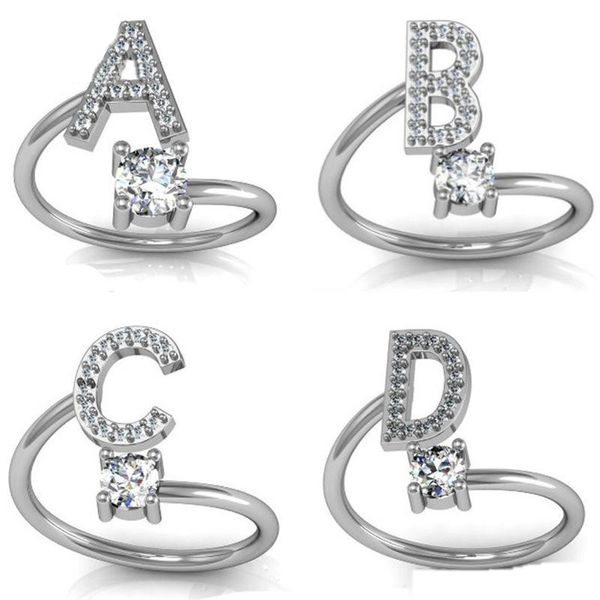 Neue Mode 26 Buchstaben Ring Für Frauen Mädchen Kleine Strass Offene Finger Ringe Verlobung Klassische Hochzeit Schmuck Geschenk