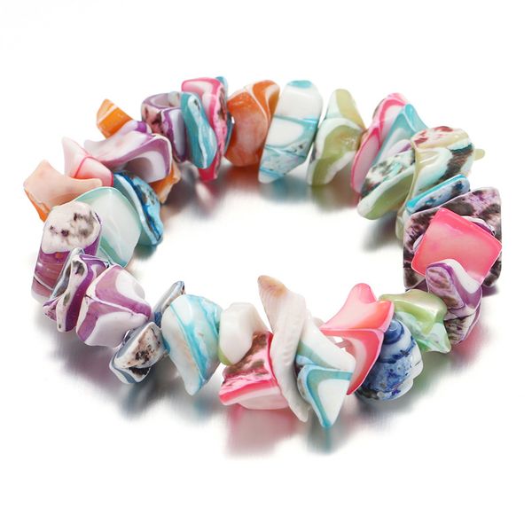 

niuyitid natural shell gravel shape bracelets for women ladies elastic colorful bracelet coquillage trendy 2020 wholesale, Black