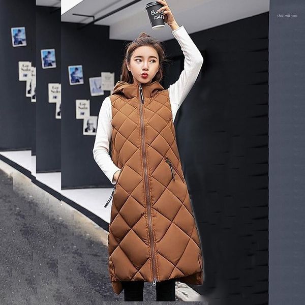 

new winter women's khaki a-line warm cotton padded down vest for women loose long waistcoat sleeveless vest jacket coats mujer1, Black;white