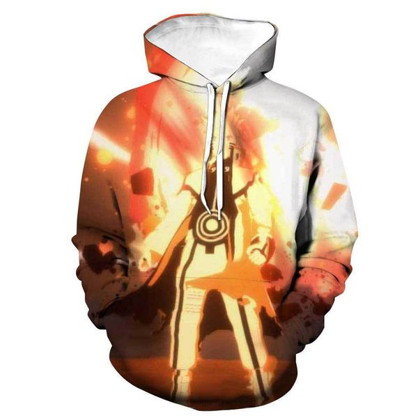 

19 youth new 3d printing animation naruto hooded fashion sweater pullover loose patch pocket sweatshirt, Black;white