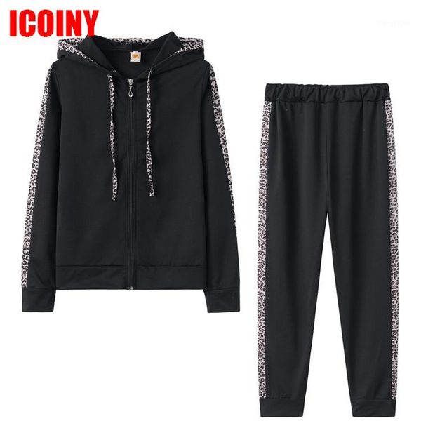 

women casual sportswear 2020 new leopard hoodies long-sleeved suit sportswear sets 2 piece set women1, White