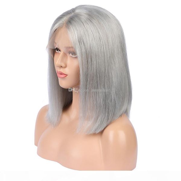 

sliver grey human hair wigs grey straight virgin hair full lace wigs front lace human hair wigs grey glueless wig, Black;brown