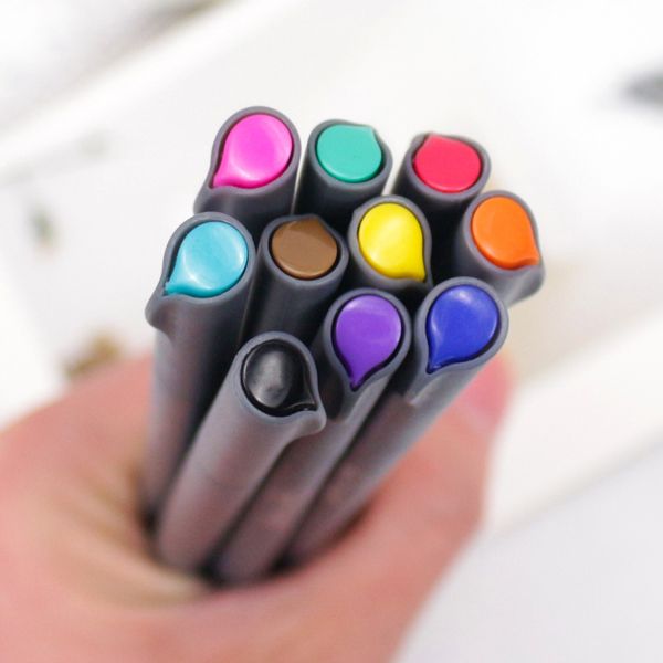 

10 colors 0.38mm fiber marker pens fineliners watercolor based sketch drawing art felt tip fine hook line pen fine point liner, Black;red