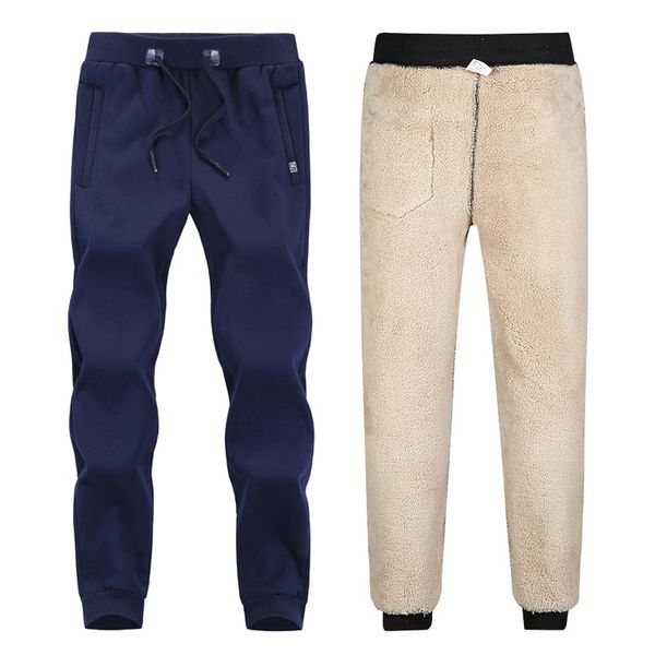 

long fleece pants sherpa casual joggers cuff for warm winter sweatpants elastic lined thick mens pants harem men eimos, Black