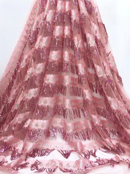 

ribbon african sequin lace fabric 2021 french mesh bridal gown nigeria j3649, Pink;blue