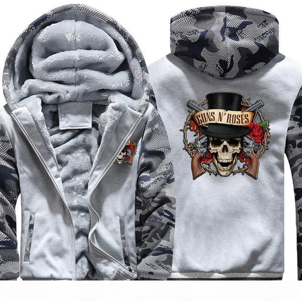 

rock music guns n roses men hoodies winter camouflage hoodies men zipper fleece sweatshirts coat usa size, Black