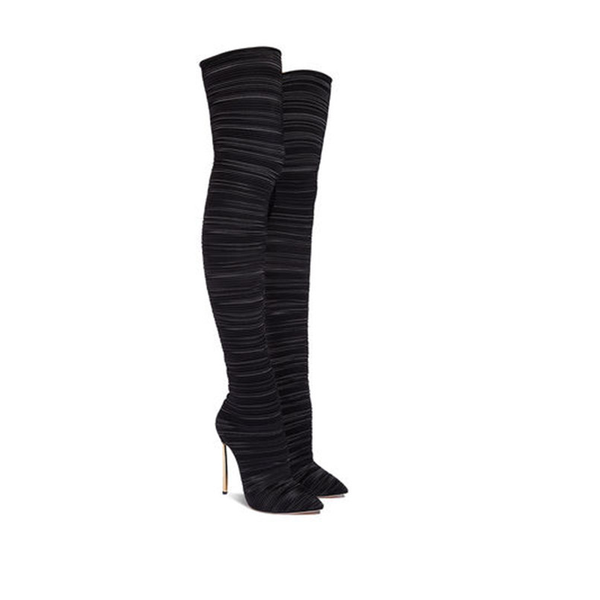 

boots winter shoes women thigh high heels fashion arrival design cool platform wedges, Black