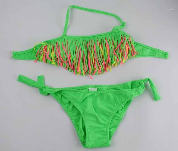 

solid tassel biquini girls swimwear summer bandage bikini set 5-12 years kids bikinis 2020 children swimsuit bathing suit 1011