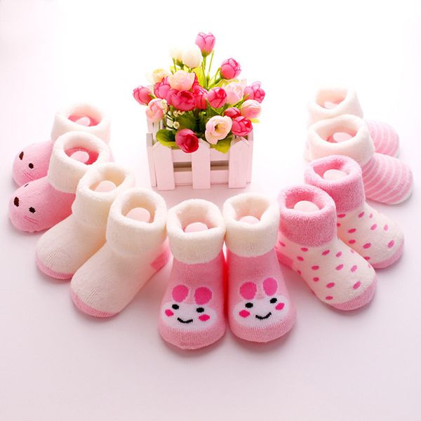 

5pairs / комплект прекрасный мультфильм младенца носки мягкие хлопка baby girl boy socks теплый мягкий новорожденные носки малышей вязаные s, Pink;yellow