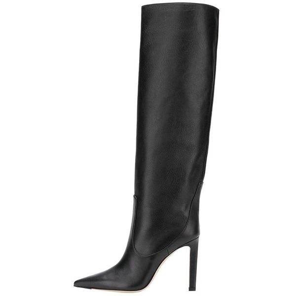 

boots 2021 big size 34-45 brand women pointed toe stiletto high heels knee nightclub shoes, Black
