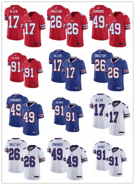 

men women youth buffalo bills 17 josh allen red 49 tremaine edmunds blue 91 ed oliver white 26 devin singletary football jersey, Black;red